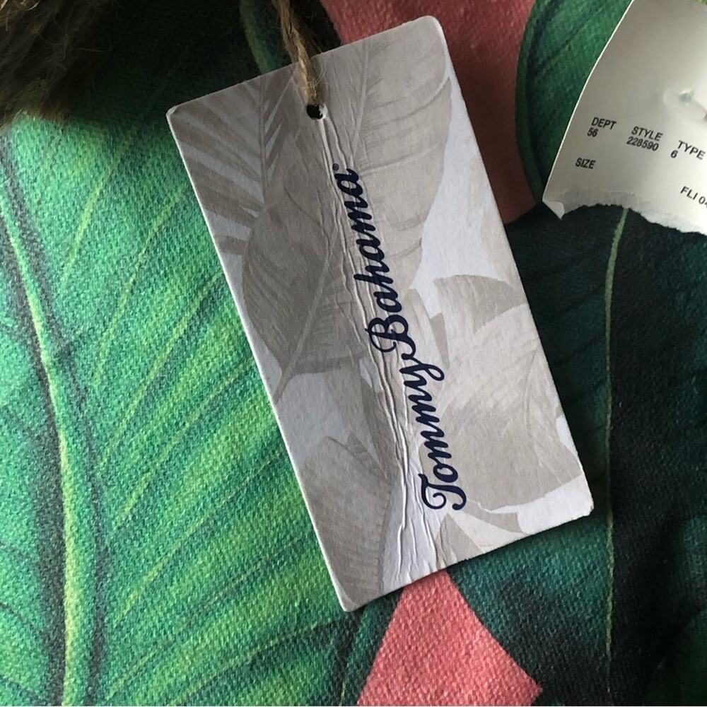 NWT Tommy Bahama cotton and jute tropical pink and green tote - Picture 4 of 5